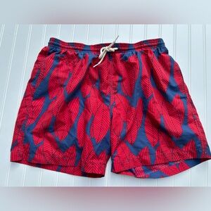 Trunks Surf and Swim Men’s Swim Suit Leaf Pattern Swim Shorts Red Blue Leaves L